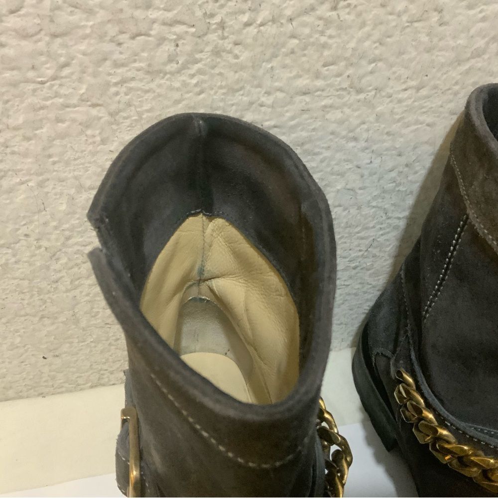 Jimmy Choo 132 Daze Waxed Toe Suede Chain Moto Combat Booties SZ 36/US 6 - Picture 11 of 13